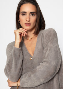Fluffy button-up cardigan - taupe