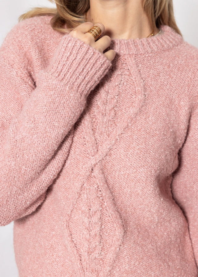 Flauschiger Strickpullover mit Zopfmuster - mauve