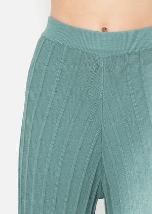 Fließende Strickhose mit Rippenstruktur - grün