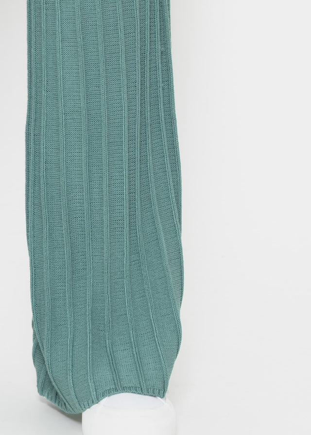 Fließende Strickhose mit Rippenstruktur - grün