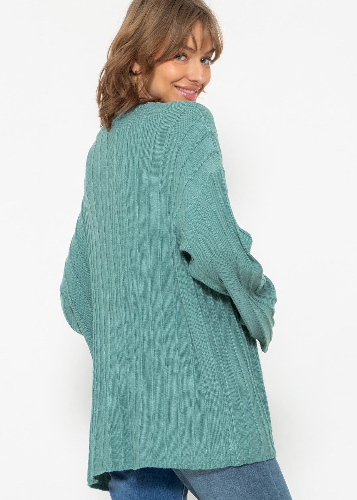 Fließender Cardigan mit Rippenstruktur - grün