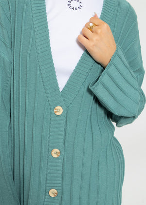 Fließender Cardigan mit Rippenstruktur - grün