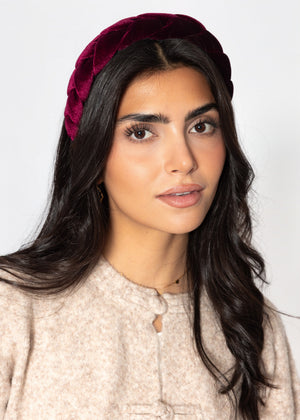 Braided velvet headband - burgundy