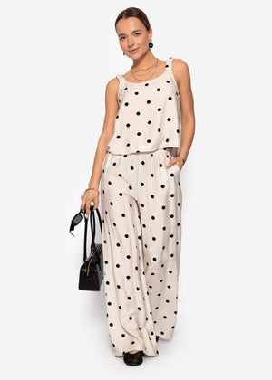 Gepunktete Hose mit weitem Bein - hellbeige