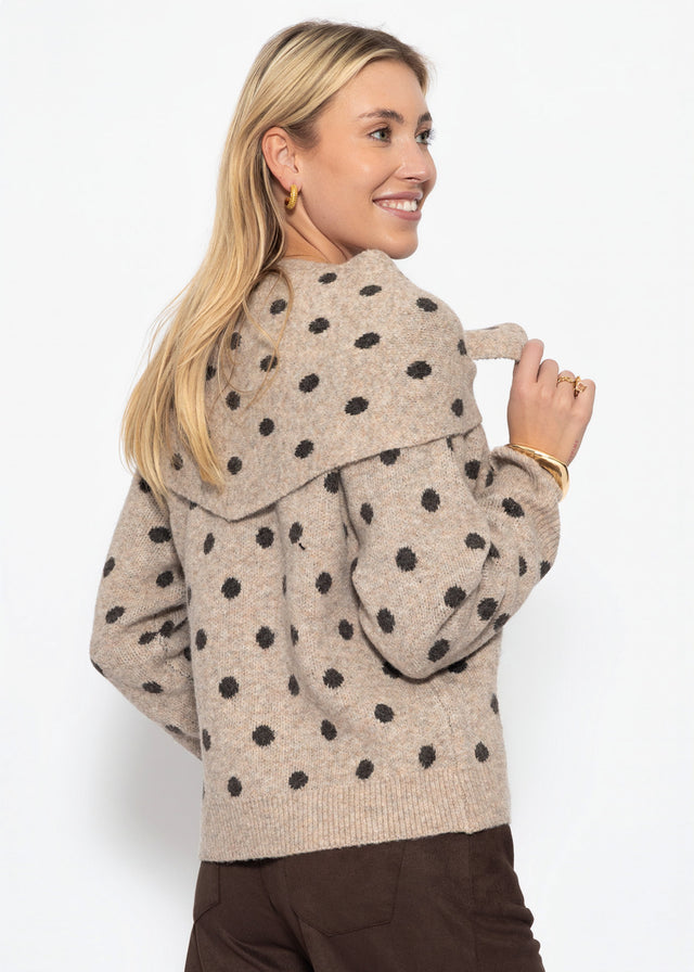 Gepunkteter Pullover mit Schal - beige
