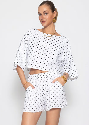 Gepunktetes Musselin Shirt mit Fledermausärmeln - weiß