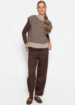 Geringelter Pullunder mit Stehkragen - braun-beige