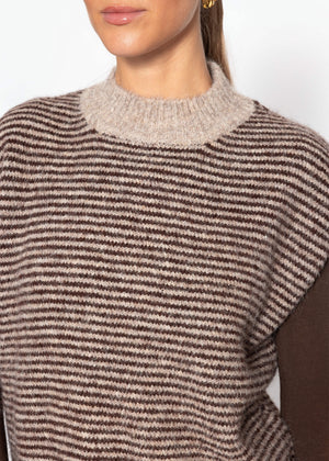 Geringelter Pullunder mit Stehkragen - braun-beige