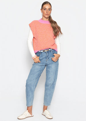 Geringelter Pullunder mit Stehkragen - orange-pink