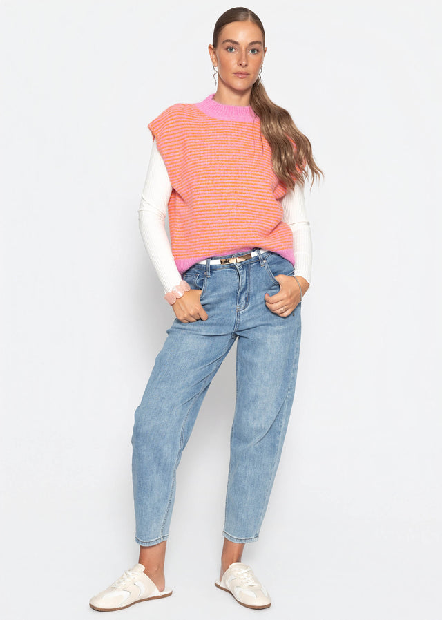 Geringelter Pullunder mit Stehkragen - orange-pink