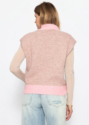 Geringelter Pullunder mit Stehkragen - rosa-taupe