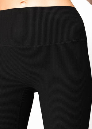 Gerippte High Waist Sportleggings - schwarz
