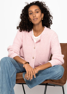 Gerippter Cardigan mit Taschen - rosa