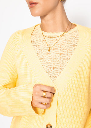 Ribbed cardigan with V-neck - butter yellow