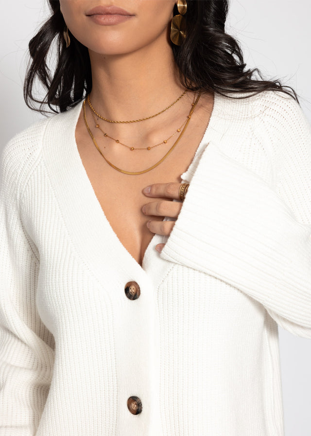 Gerippter Cardigan mit V-Ausschnitt - offwhite