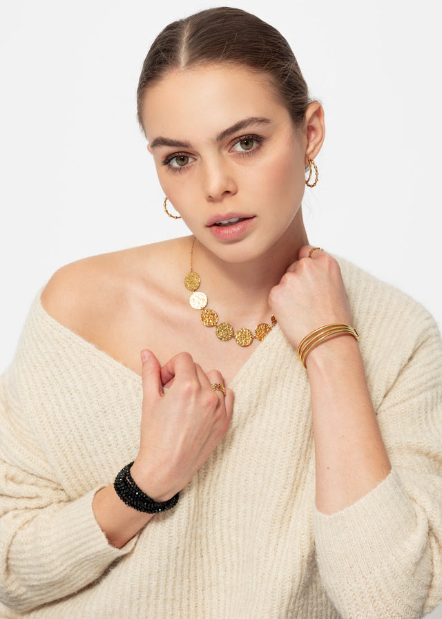 Gerippter Pullover mit V-Ausschnitt - beige
