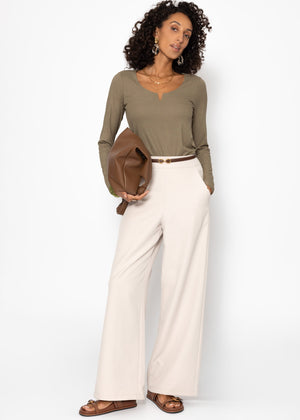 Geripptes Langarmshirt - khaki