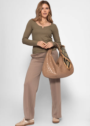 Ribbed long-sleeved shirt - khaki