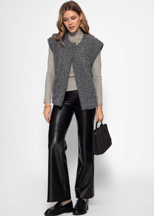 Ribbed long-sleeved shirt with stand-up collar - gray