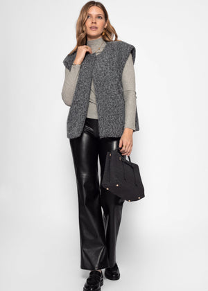 Ribbed long-sleeved shirt with stand-up collar - gray