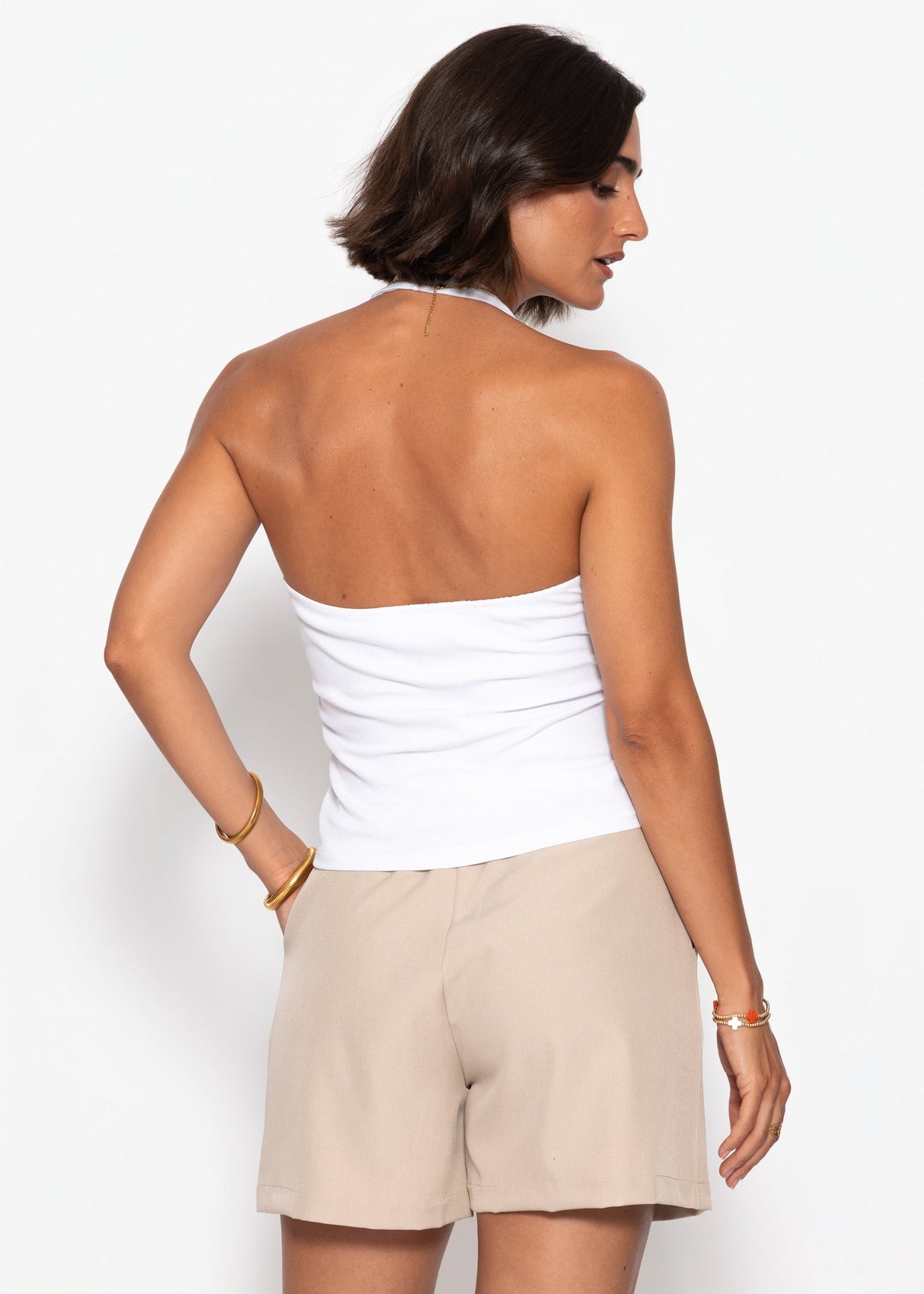 sassycassy Geripptes Neckholder Top - weiß