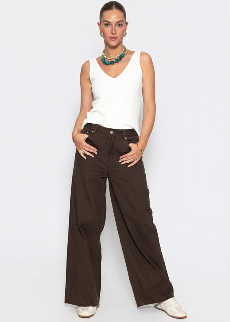 Ribbed tank top with V-neck - off-white