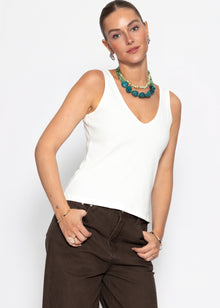 Geripptes Tank Top mit V-Ausschnitt - offwhite