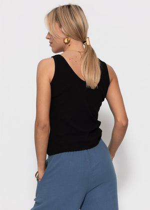 Geripptes Tank Top mit V-Ausschnitt - schwarz