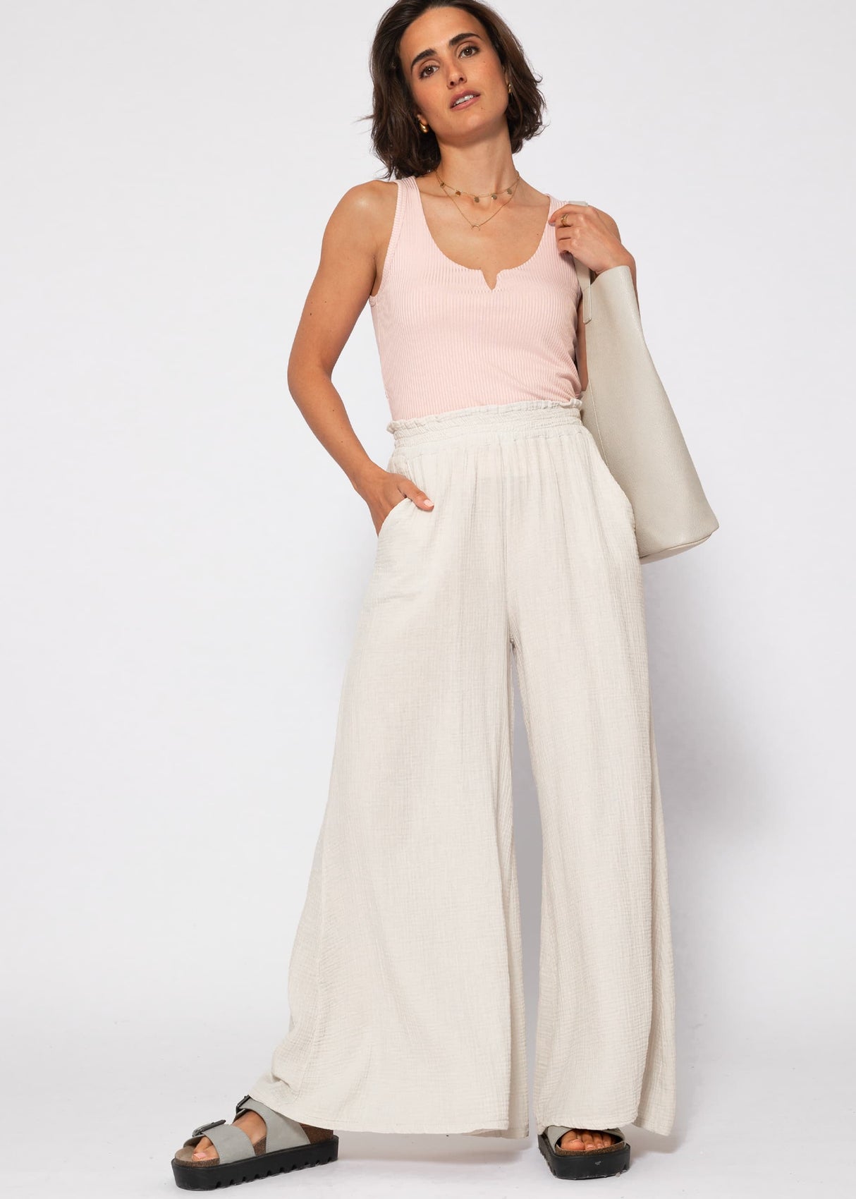 Ribbed V-neck top - dusty pink