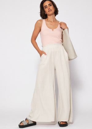 Ribbed V-neck top - dusty pink