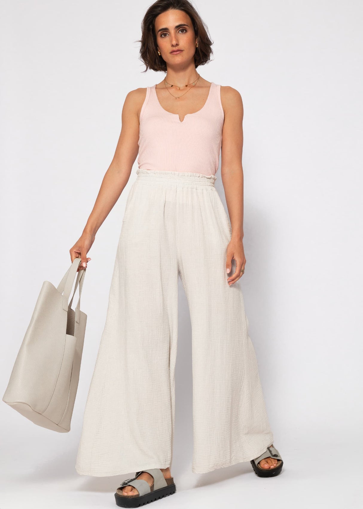 Ribbed V-neck top - dusty pink