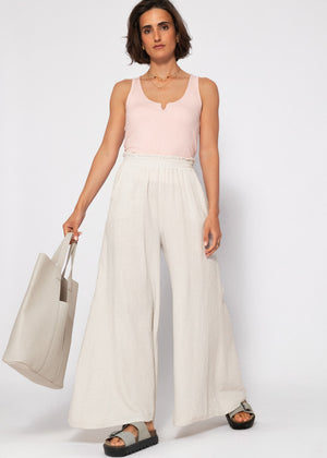 Ribbed V-neck top - dusty pink