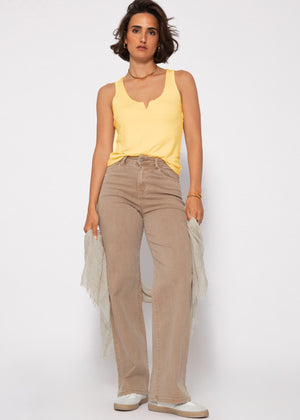 Ribbed V-neck top - yellow