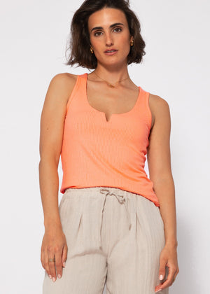 Geripptes Top mit V-Ausschnitt - peach