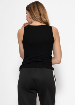 Geripptes Top mit V-Ausschnitt - schwarz