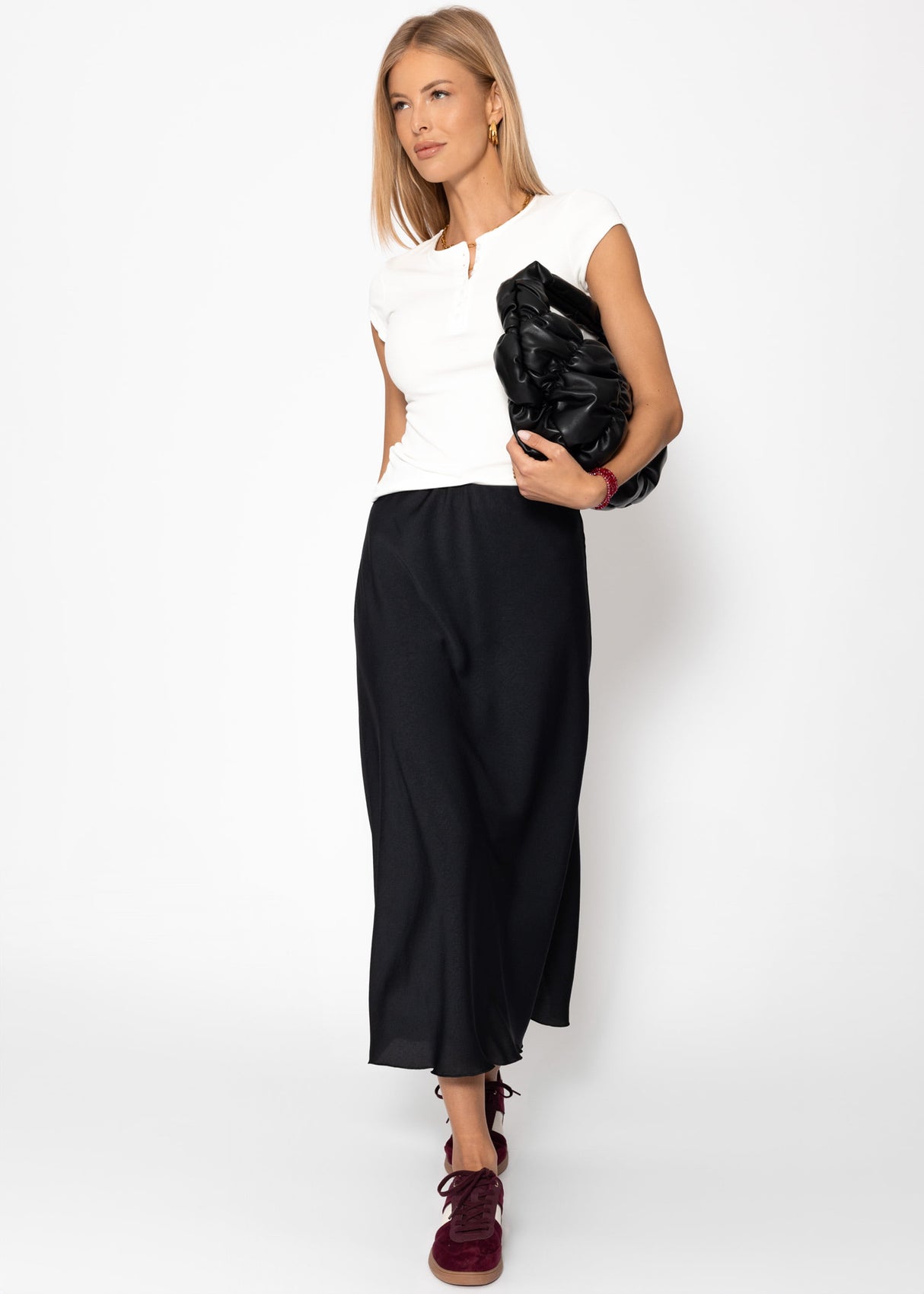 Geripptes T-Shirt mit Knopfleiste - offwhite