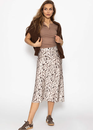 Geripptes T-Shirt mit Knopfleiste - taupe