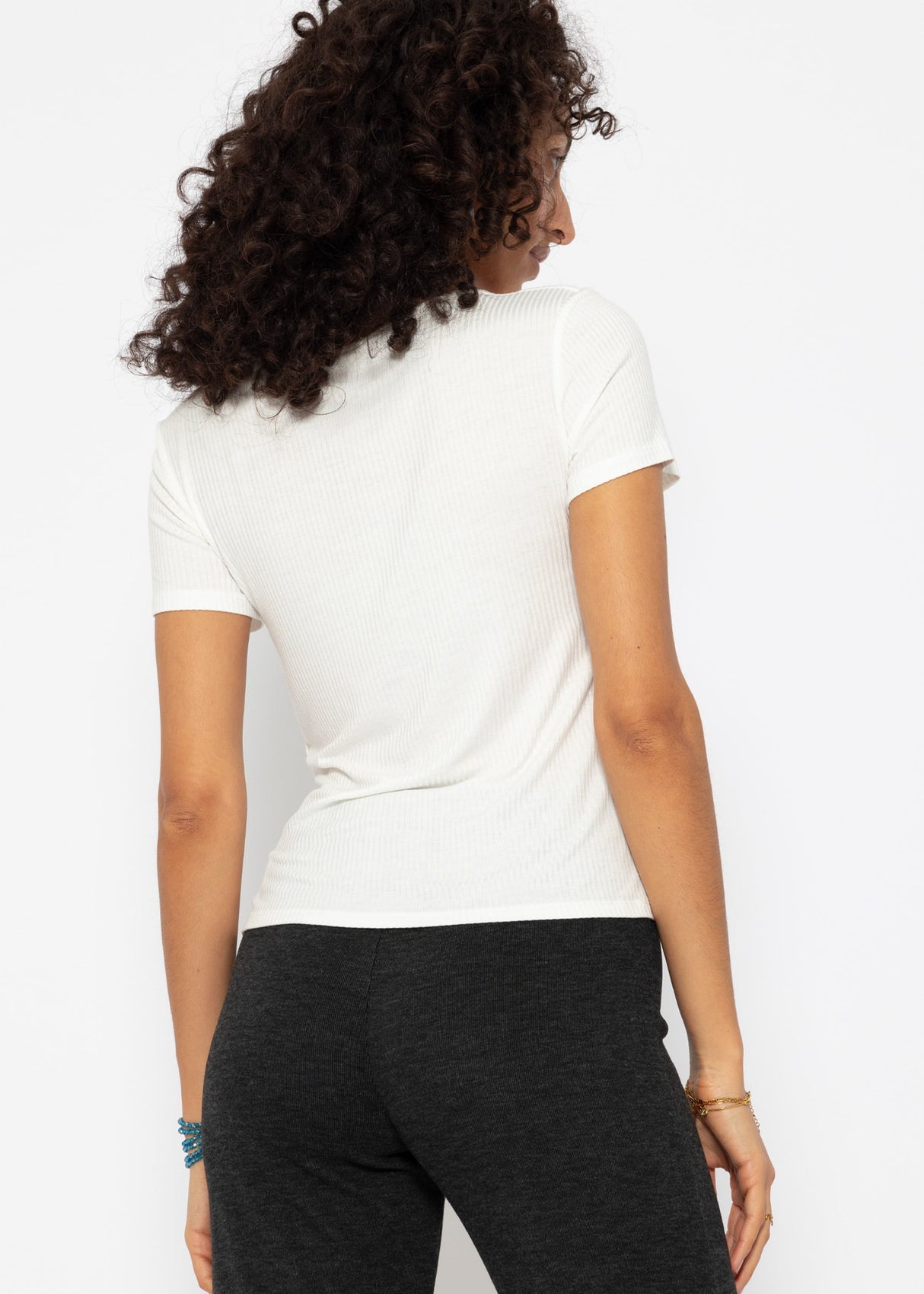 Geripptes T-Shirt - offwhite