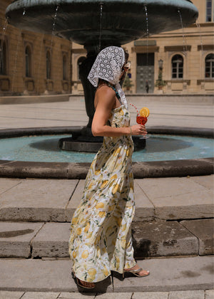 Gesmoktes Bandeau Kleid mit Lemon-Print - gelb