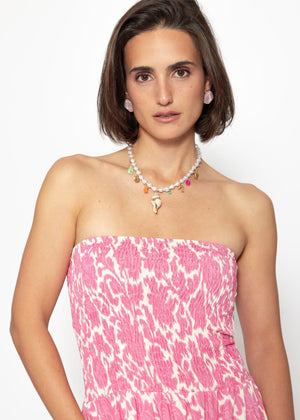 Gesmoktes Bandeau-Kleid mit Print - pink