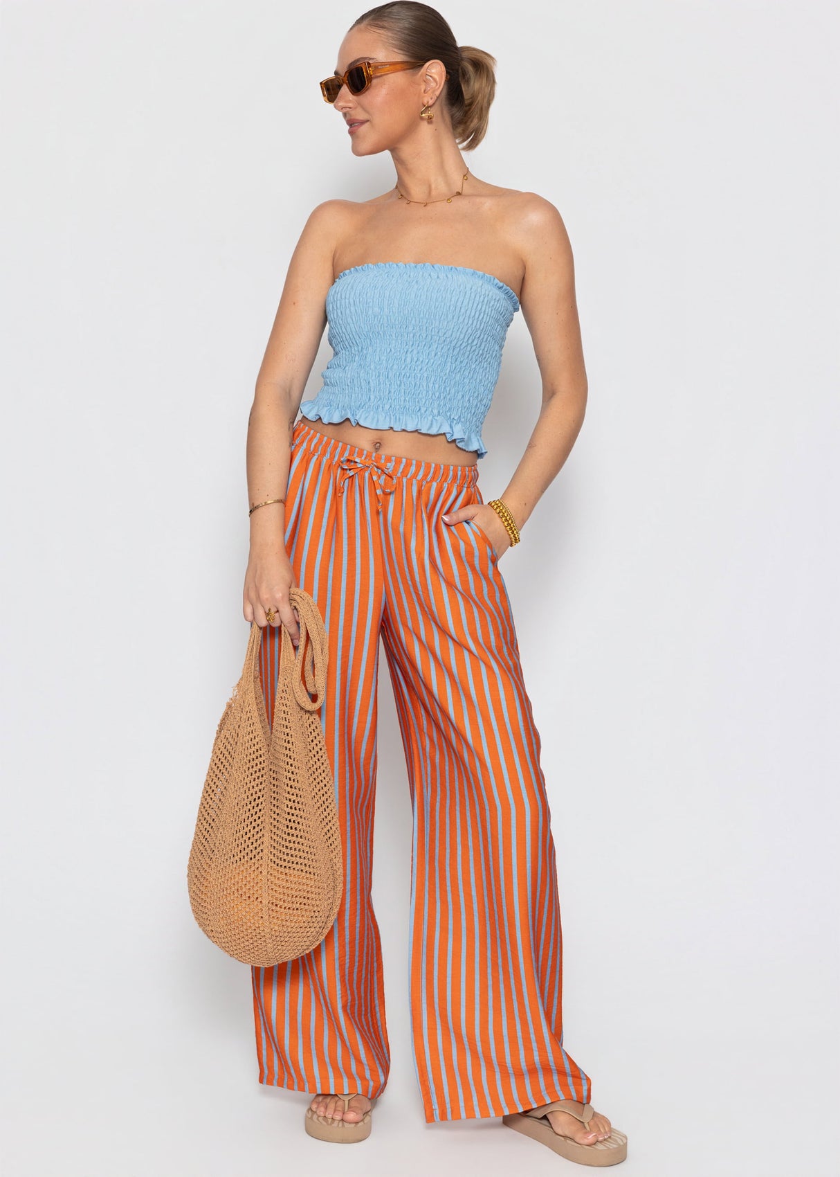 Gesmoktes Bandeau-Top - blau