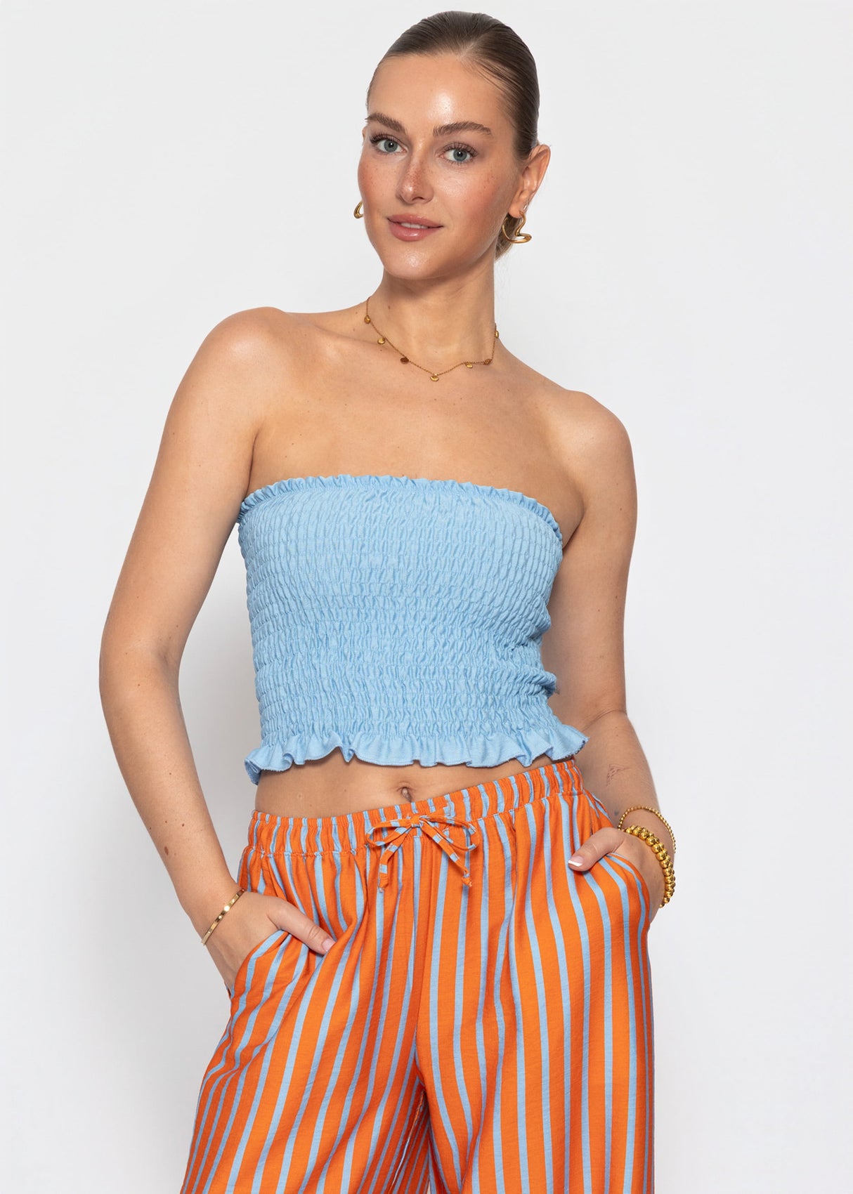 Gesmoktes Bandeau-Top - blau