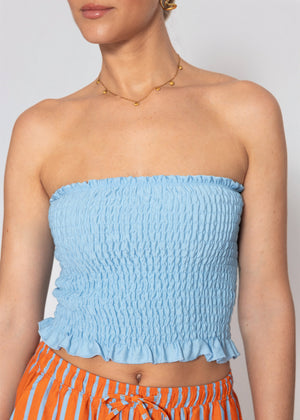 Gesmoktes Bandeau-Top - blau