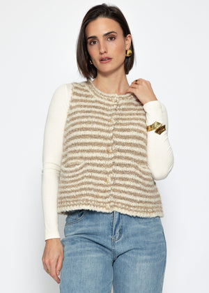 Striped bouclé vest with pockets - beige-off-white