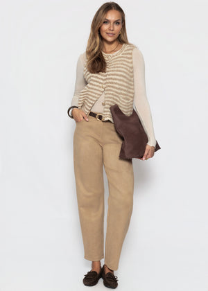 Gestreifte Bouclé-Weste mit Taschen - beige-offwhite