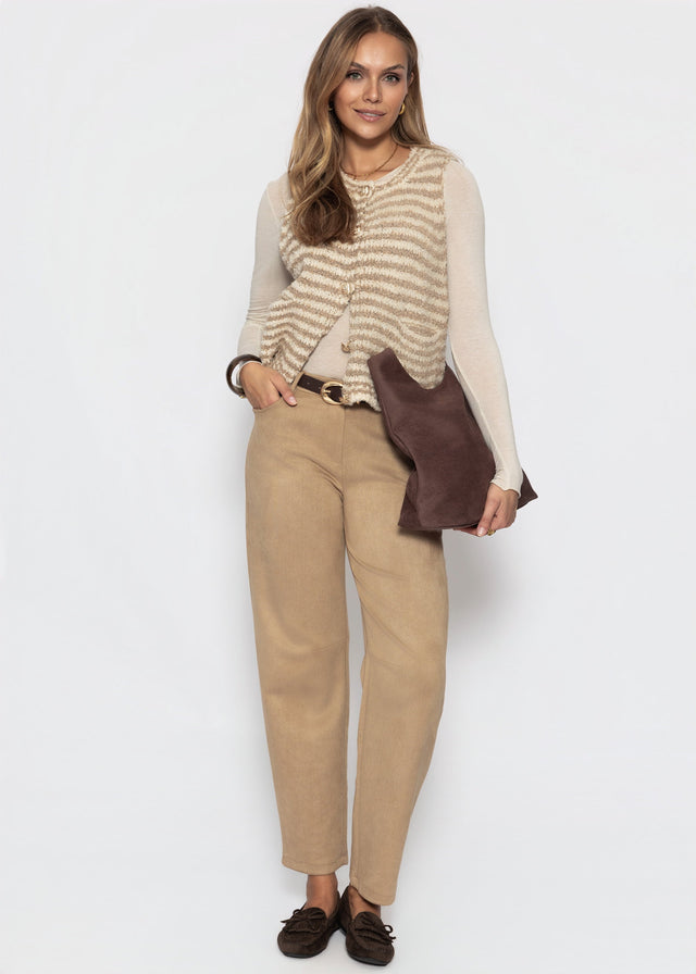 Gestreifte Bouclé-Weste mit Taschen - beige-offwhite