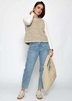 Striped bouclé vest with pockets - beige-off-white