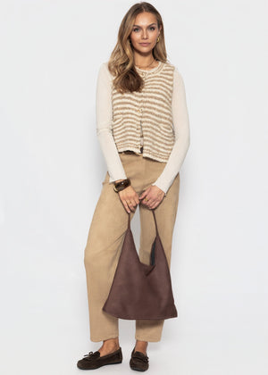 Gestreifte Bouclé-Weste mit Taschen - beige-offwhite