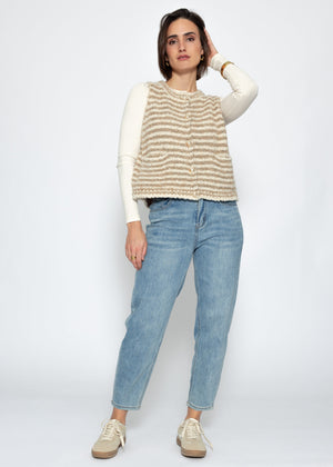 Striped bouclé vest with pockets - beige-off-white