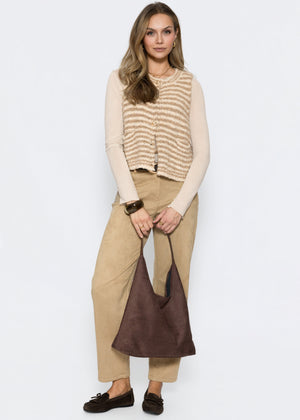 Gestreifte Bouclé-Weste mit Taschen - beige-offwhite